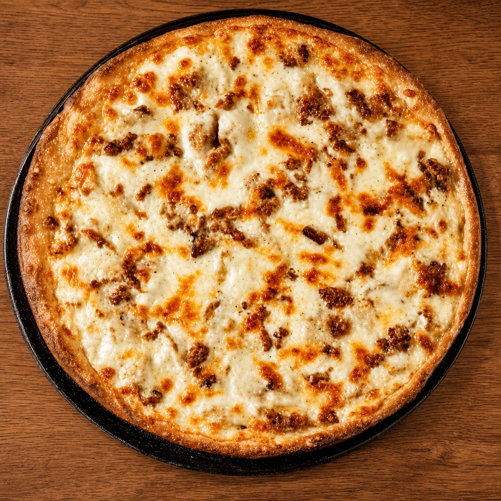 Chicken Bacon Alfredo Pizza.