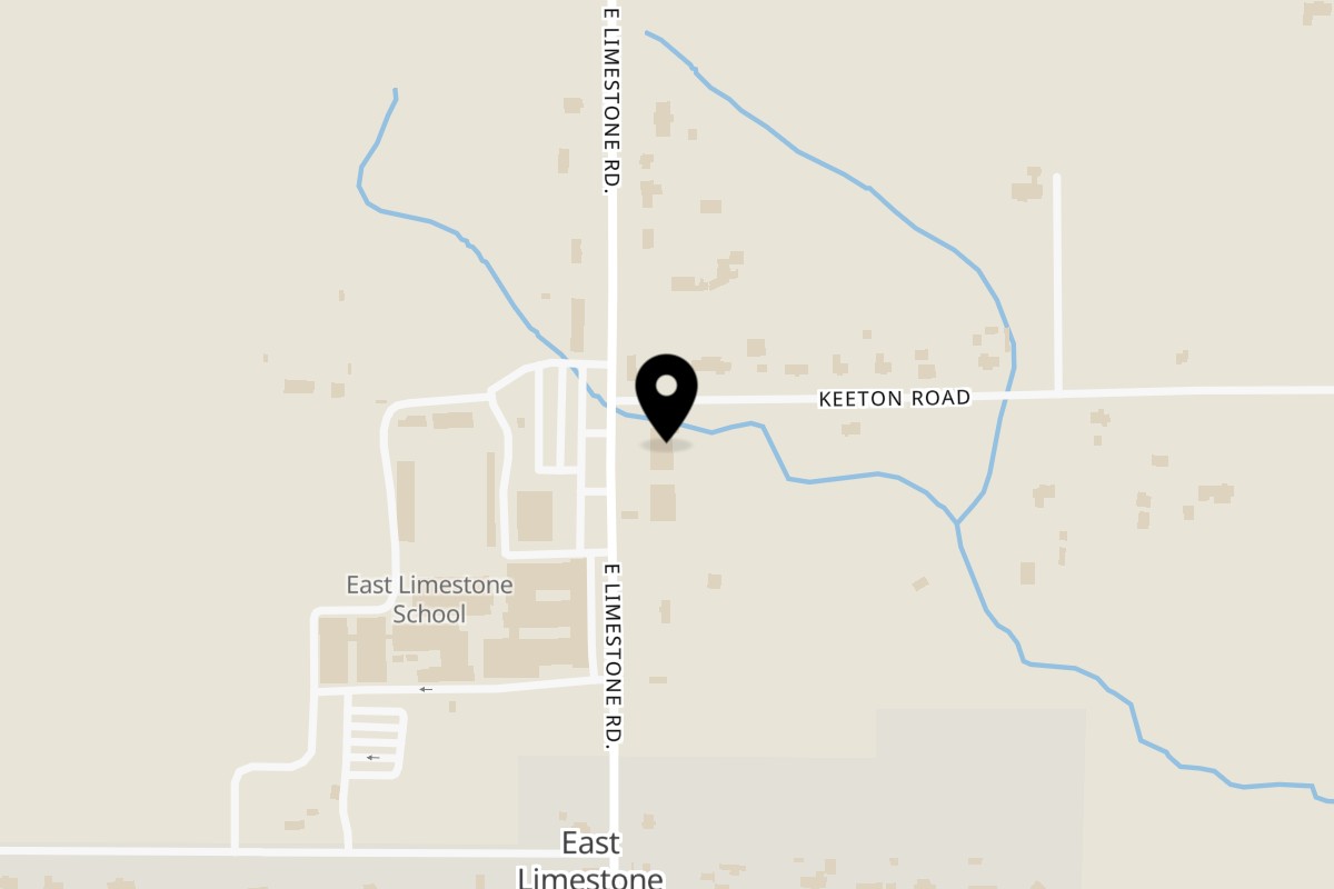 Map showing the location of The Village Pizza on 15728 E Limestone Rd in Athens